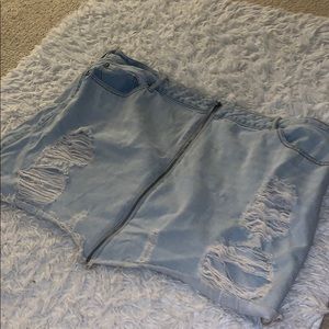 Light Blue Distressed Denim Mini Skirt
